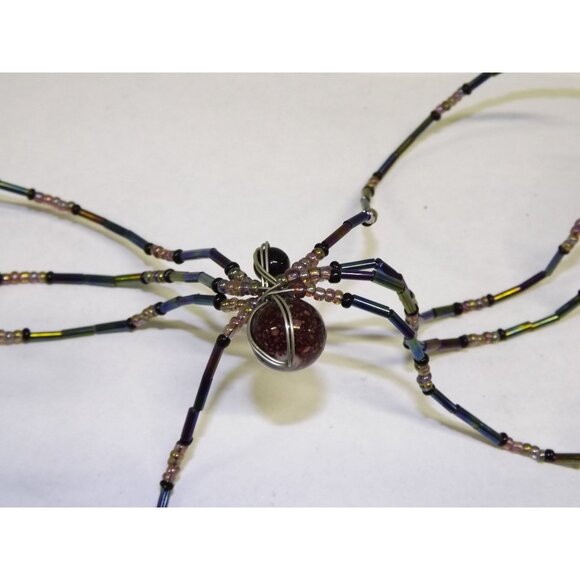 Handmade Beaded Spider Ornaments Set Of 7 Decor Figurines Beads Stones Ooak BagE - Picture 15 of 16
